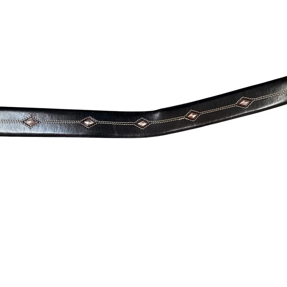 Brighton Denver Diamond Western Black Leather Studded Belt Silver Hardware 38